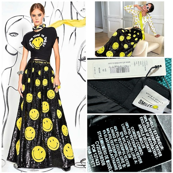 Alice + Olivia Tina Smiley Black Yellow Sequin Embellished Ball Gown Skirt - Picture 16 of 17